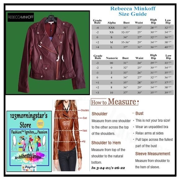 REBECCA MINKOFF NEW MERLOT WES Lambskin Leather Moto Jacket M - Picture 11 of 11